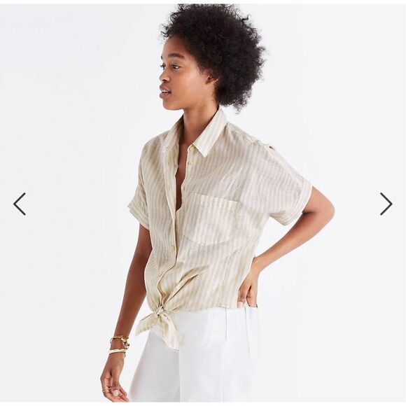 Madewell Short-Sleeve Tie-Front Top in Irene Stripe - Picture 1 of 7